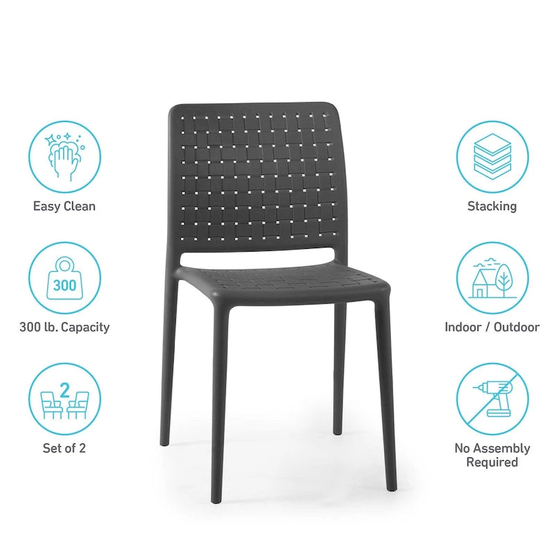 WRGHOME Modern Stacking Patio Dining Side Chair Indoor/Outdoor (Set of 2) - 33.18 H X 18.50 W X 21.85 D
