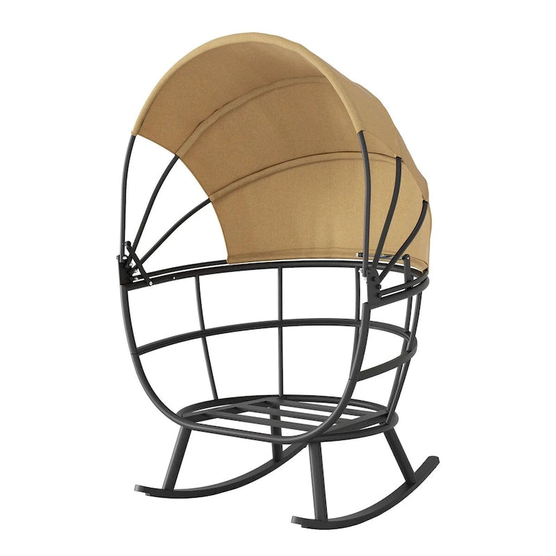 VredHom Outdoor Patio Rocking Egg Chair with Cushion and Folding Canopy