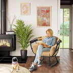 VredHom Outdoor Patio Rocking Egg Chair with Cushion and Folding Canopy