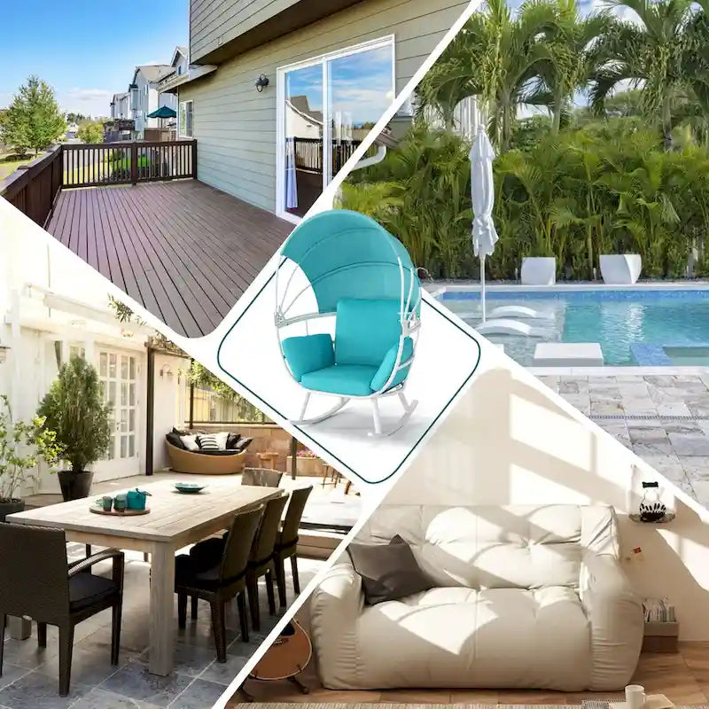 VredHom Outdoor Patio Rocking Egg Chair with Cushion and Folding Canopy