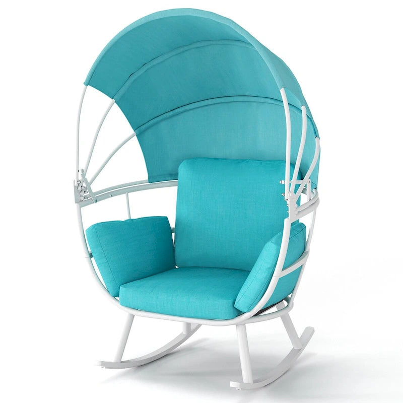 VredHom Outdoor Patio Rocking Egg Chair with Cushion and Folding Canopy