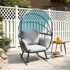 VredHom Outdoor Patio Rocking Egg Chair with Cushion and Folding Canopy