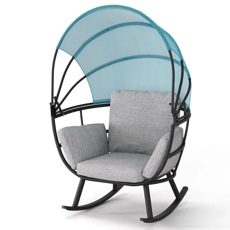 VredHom Outdoor Patio Rocking Egg Chair with Cushion and Folding Canopy