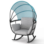 VredHom Outdoor Patio Rocking Egg Chair with Cushion and Folding Canopy