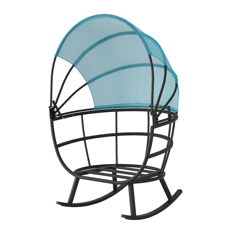 VredHom Outdoor Patio Rocking Egg Chair with Cushion and Folding Canopy