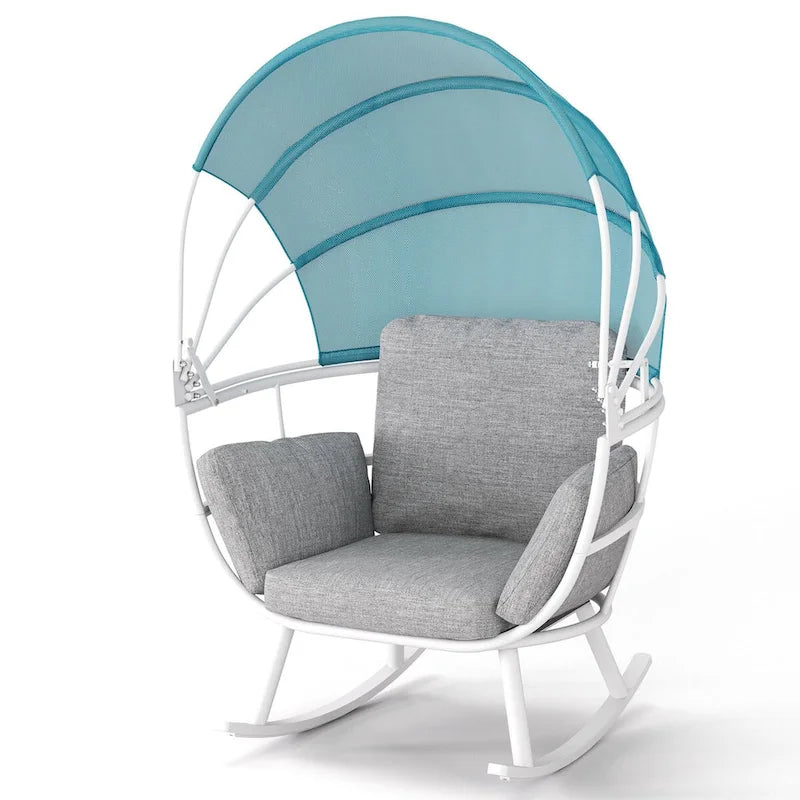 VredHom Outdoor Patio Rocking Egg Chair with Cushion and Folding Canopy