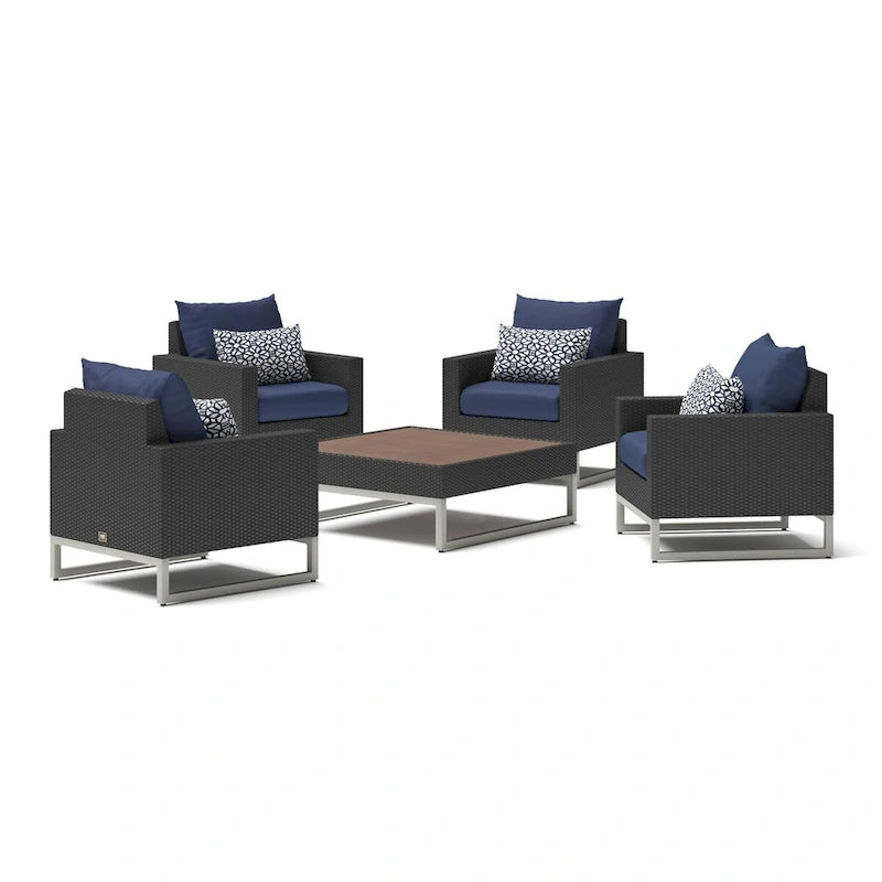 Milo Espresso 5 Piece Sunbrella Outdoor Patio Club Chair Conversation Set