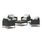 Milo Espresso 5 Piece Sunbrella Outdoor Patio Club Chair Conversation Set