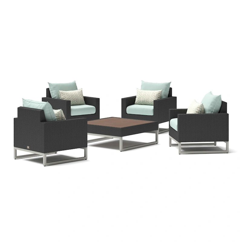 Milo Espresso 5 Piece Sunbrella Outdoor Patio Club Chair Conversation Set