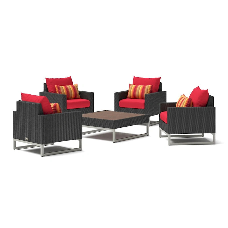 Milo Espresso 5 Piece Sunbrella Outdoor Patio Club Chair Conversation Set