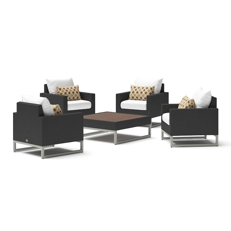 Milo Espresso 5 Piece Sunbrella Outdoor Patio Club Chair Conversation Set