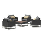 Milo Espresso 5 Piece Sunbrella Outdoor Patio Club Chair Conversation Set