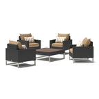 Milo Espresso 5 Piece Sunbrella Outdoor Patio Club Chair Conversation Set