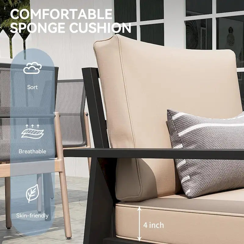 4 Pieces Aluminum Patio Furniture Set with 40 Fire Pit Table