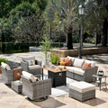 OVIOS 10-Piece Patio Wicker Conversation Rocking Chair Set With Fire Table