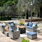 OVIOS 10-Piece Patio Wicker Conversation Rocking Chair Set With Fire Table