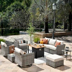 OVIOS 10-Piece Patio Wicker Conversation Rocking Chair Set With Fire Table