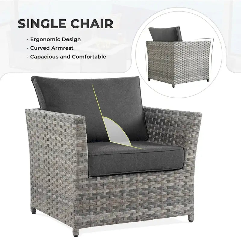 OVIOS 10-Piece Patio Wicker Conversation Rocking Chair Set With Fire Table