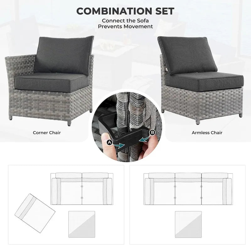 OVIOS 10-Piece Patio Wicker Conversation Rocking Chair Set With Fire Table