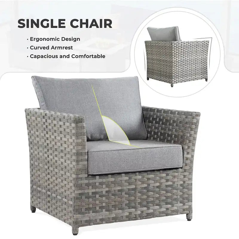 OVIOS 10-Piece Patio Wicker Conversation Rocking Chair Set With Fire Table