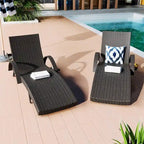 Outdoor Wicker Chaise Pull-out Lounge Chairs (Set of 2)
