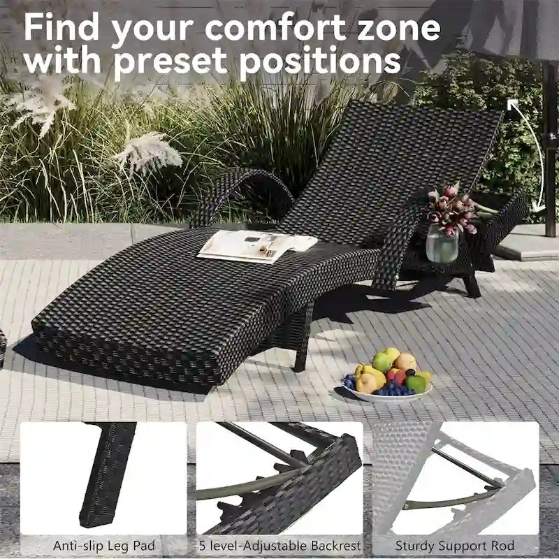 Outdoor Wicker Chaise Pull-out Lounge Chairs (Set of 2)
