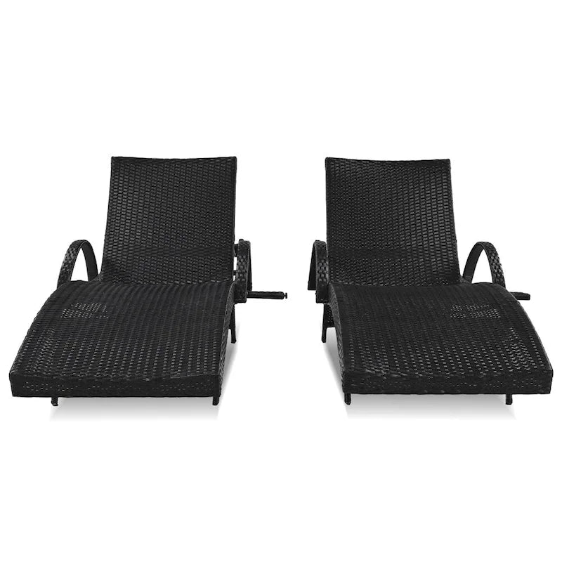 Outdoor Wicker Chaise Pull-out Lounge Chairs (Set of 2)