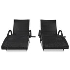 Outdoor Wicker Chaise Pull-out Lounge Chairs (Set of 2)