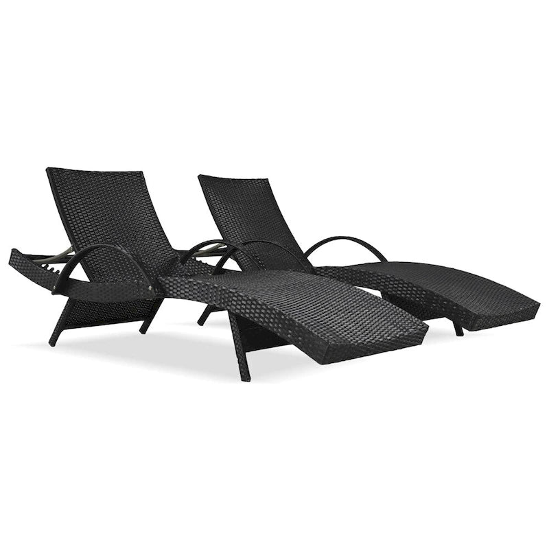 Outdoor Wicker Chaise Pull-out Lounge Chairs (Set of 2)