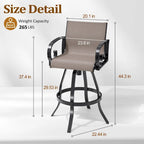 VredHom Outdoor Patio Bar Stools Swivel Bar Chair Sunbrella Textilene Sling - 20.1 in W x 44.3 in H