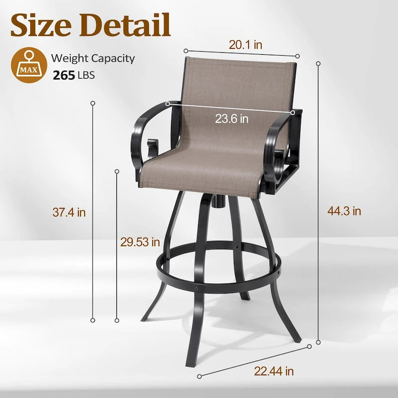 VredHom Outdoor Patio Bar Stools Swivel Bar Chair Sunbrella Textilene Sling - 20.1 in W x 44.3 in H