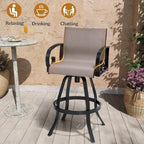 VredHom Outdoor Patio Bar Stools Swivel Bar Chair Sunbrella Textilene Sling - 20.1 in W x 44.3 in H