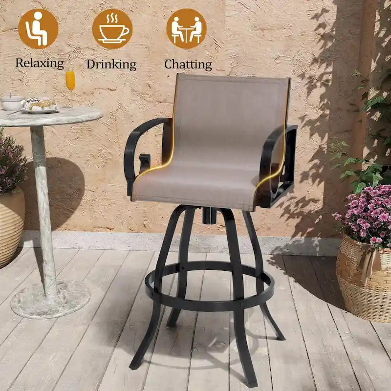 VredHom Outdoor Patio Bar Stools Swivel Bar Chair Sunbrella Textilene Sling - 20.1 in W x 44.3 in H