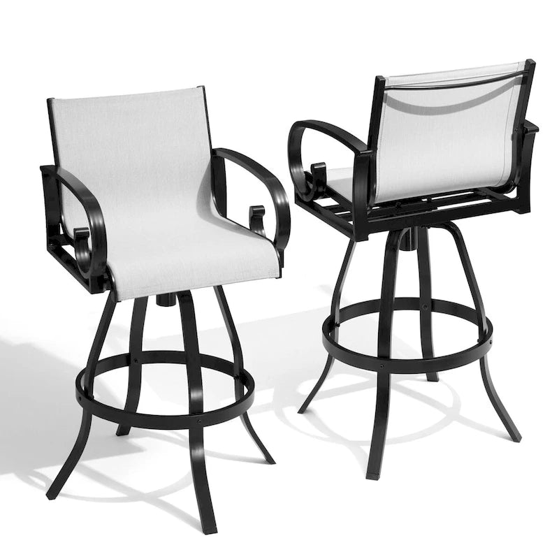 VredHom Outdoor Patio Bar Stools Swivel Bar Chair Sunbrella Textilene Sling - 20.1 in W x 44.3 in H