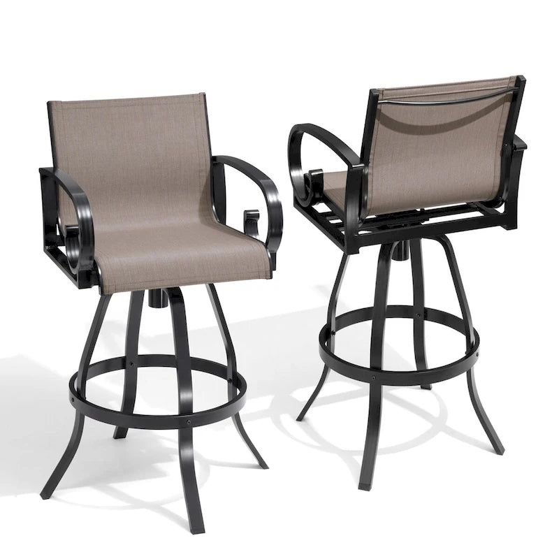 VredHom Outdoor Patio Bar Stools Swivel Bar Chair Sunbrella Textilene Sling - 20.1 in W x 44.3 in H