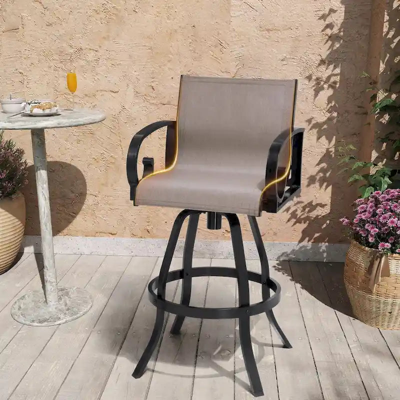 VredHom Outdoor Patio Bar Stools Swivel Bar Chair Sunbrella Textilene Sling - 20.1 in W x 44.3 in H