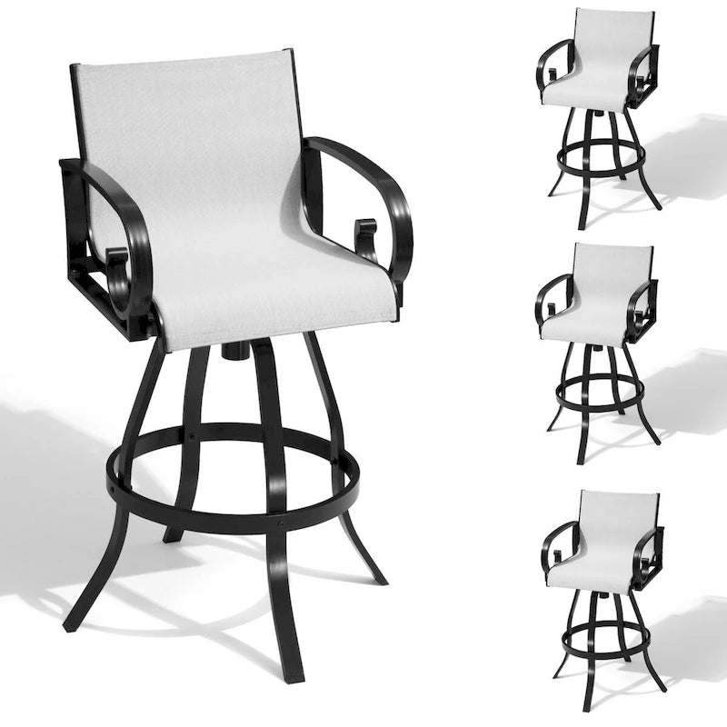 VredHom Outdoor Patio Bar Stools Swivel Bar Chair Sunbrella Textilene Sling - 20.1 in W x 44.3 in H