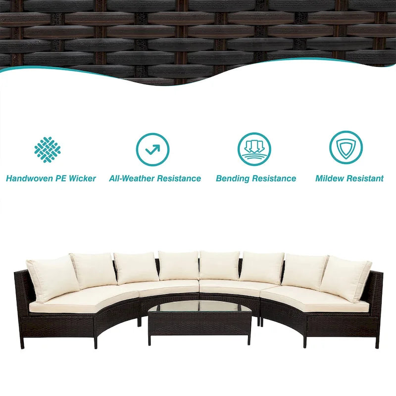 5-Pieces All-Weather PE Rattan Wicker Half-Moon Sofa Set