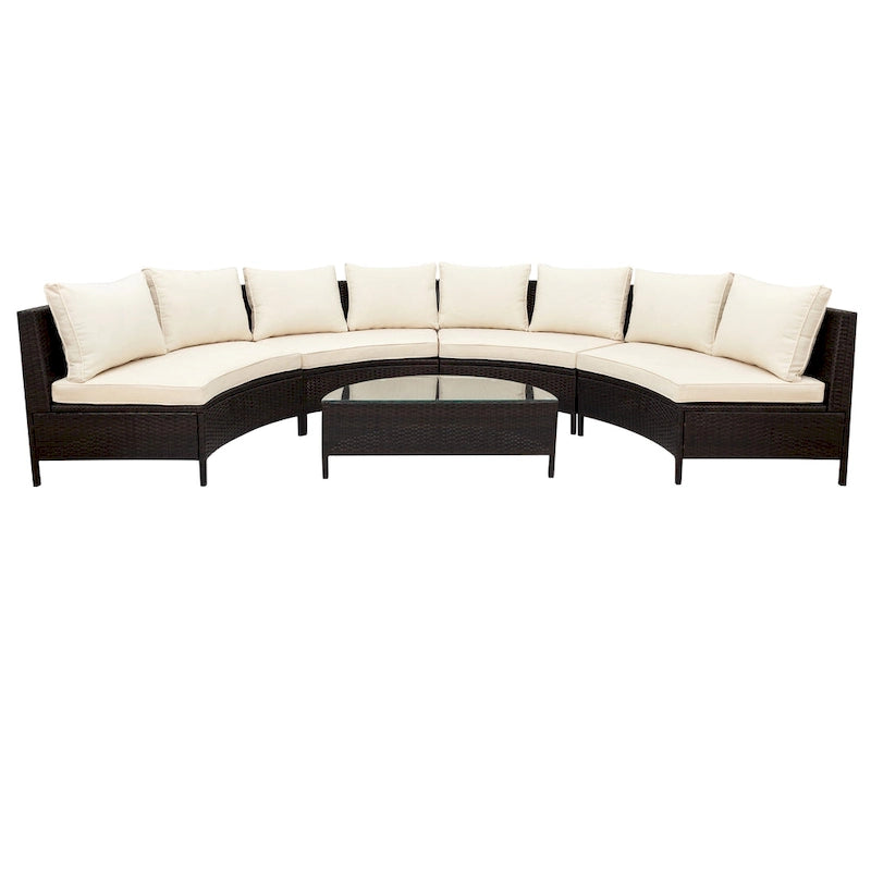 5-Pieces All-Weather PE Rattan Wicker Half-Moon Sofa Set