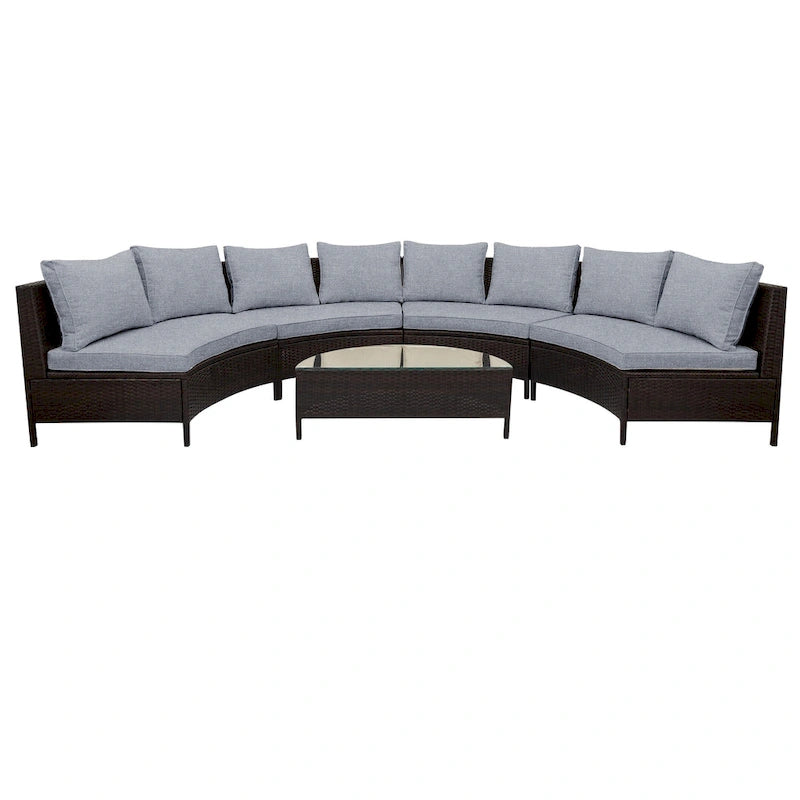 5-Pieces All-Weather PE Rattan Wicker Half-Moon Sofa Set