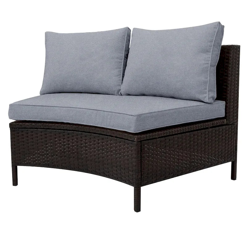 5-Pieces All-Weather PE Rattan Wicker Half-Moon Sofa Set