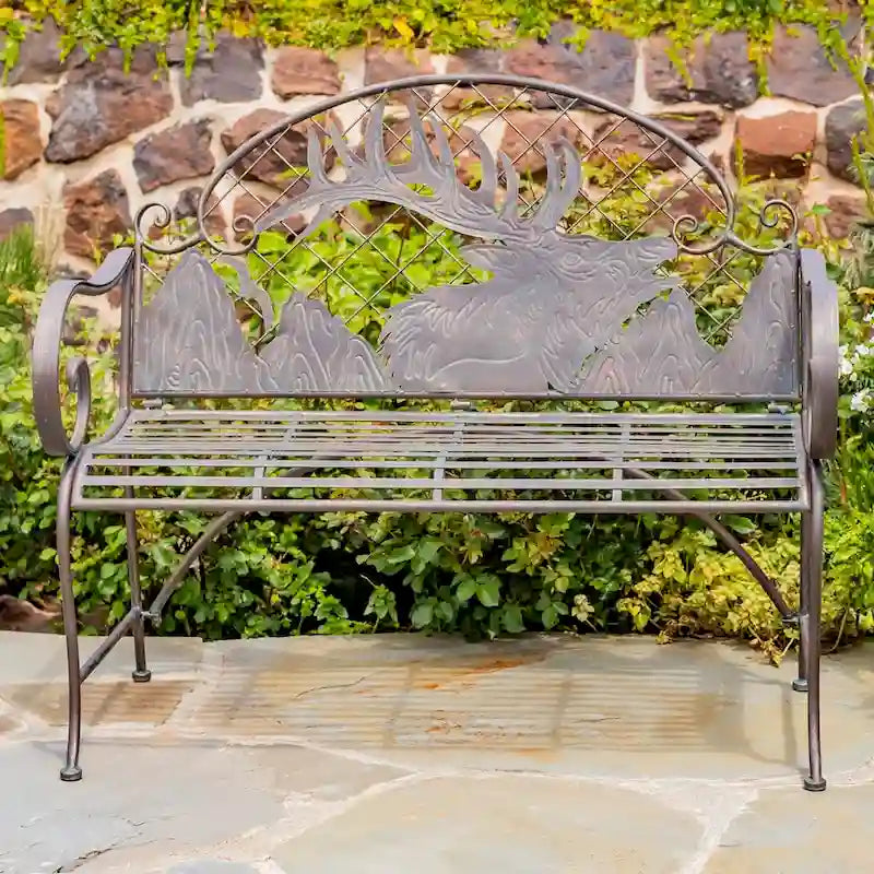 Round Top Iron Garden Bench with Caribou Backrest Selkirk - 43.7 L x 20.47 W x 37.4 H