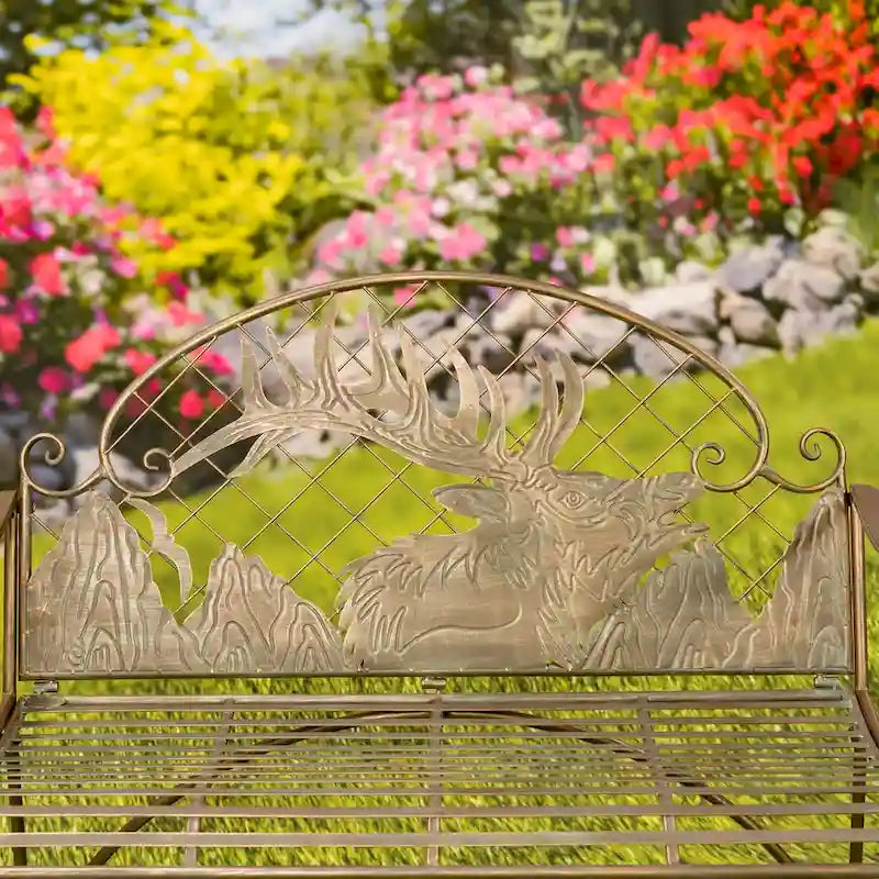 Round Top Iron Garden Bench with Caribou Backrest Selkirk - 43.7 L x 20.47 W x 37.4 H