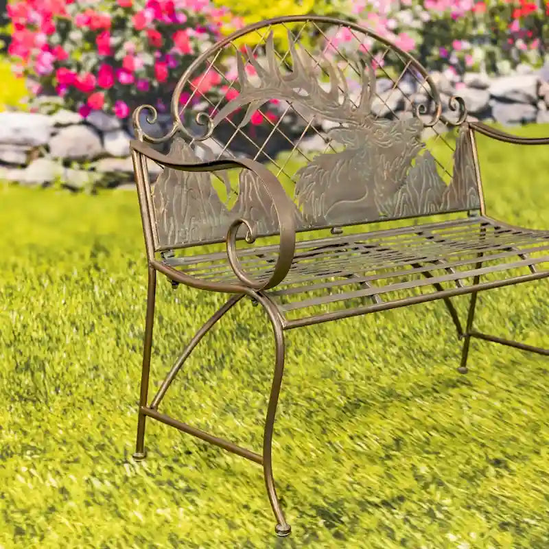 Round Top Iron Garden Bench with Caribou Backrest Selkirk - 43.7 L x 20.47 W x 37.4 H