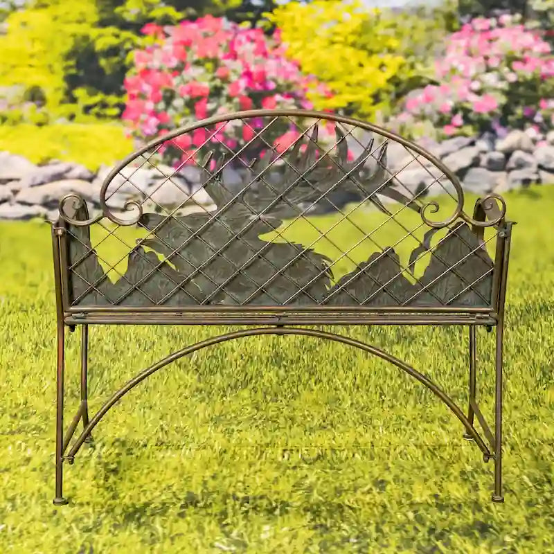 Round Top Iron Garden Bench with Caribou Backrest Selkirk - 43.7 L x 20.47 W x 37.4 H