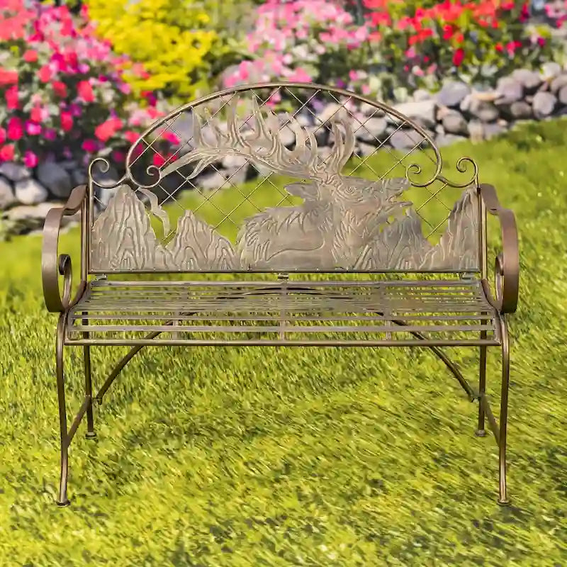 Round Top Iron Garden Bench with Caribou Backrest Selkirk - 43.7 L x 20.47 W x 37.4 H