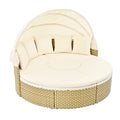 Patio Furniture, Round Outdoor Sectional Sofa Set, Rattan Daybed with Retractable Canopy, Removable Cushion