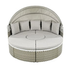 Patio Furniture, Round Outdoor Sectional Sofa Set, Rattan Daybed with Retractable Canopy, Removable Cushion