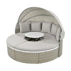 Patio Furniture, Round Outdoor Sectional Sofa Set, Rattan Daybed with Retractable Canopy, Removable Cushion
