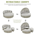 Patio Furniture, Round Outdoor Sectional Sofa Set, Rattan Daybed with Retractable Canopy, Removable Cushion